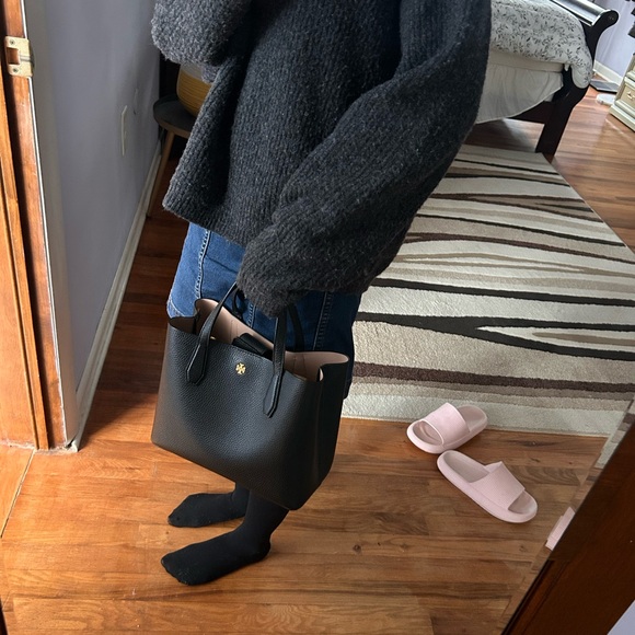 Tory Burch Black Pebbled Leather Tote - Picture 9 of 10